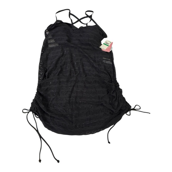 Go by Gossip NWT Black Mesh Crochet Tankini Swim Top Size L Adjustable Ruched - Picture 3 of 5